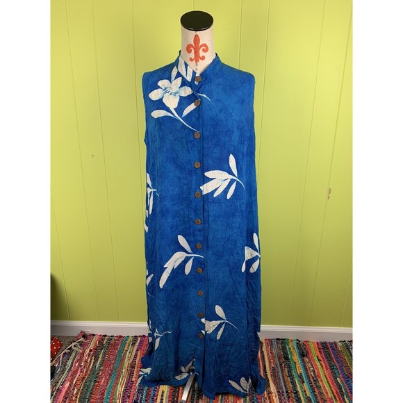 April Cornell Dresses & Skirts - VTG April Cornell Women's M Oversize Dress Rayon Button Blue Floral Sleeveless